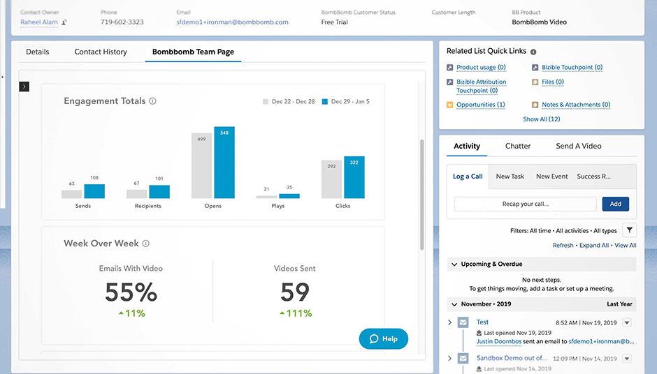 在 Salesforce Appexchange 上推出 BombBomb 集成 2 仪表板|炸弹炸弹